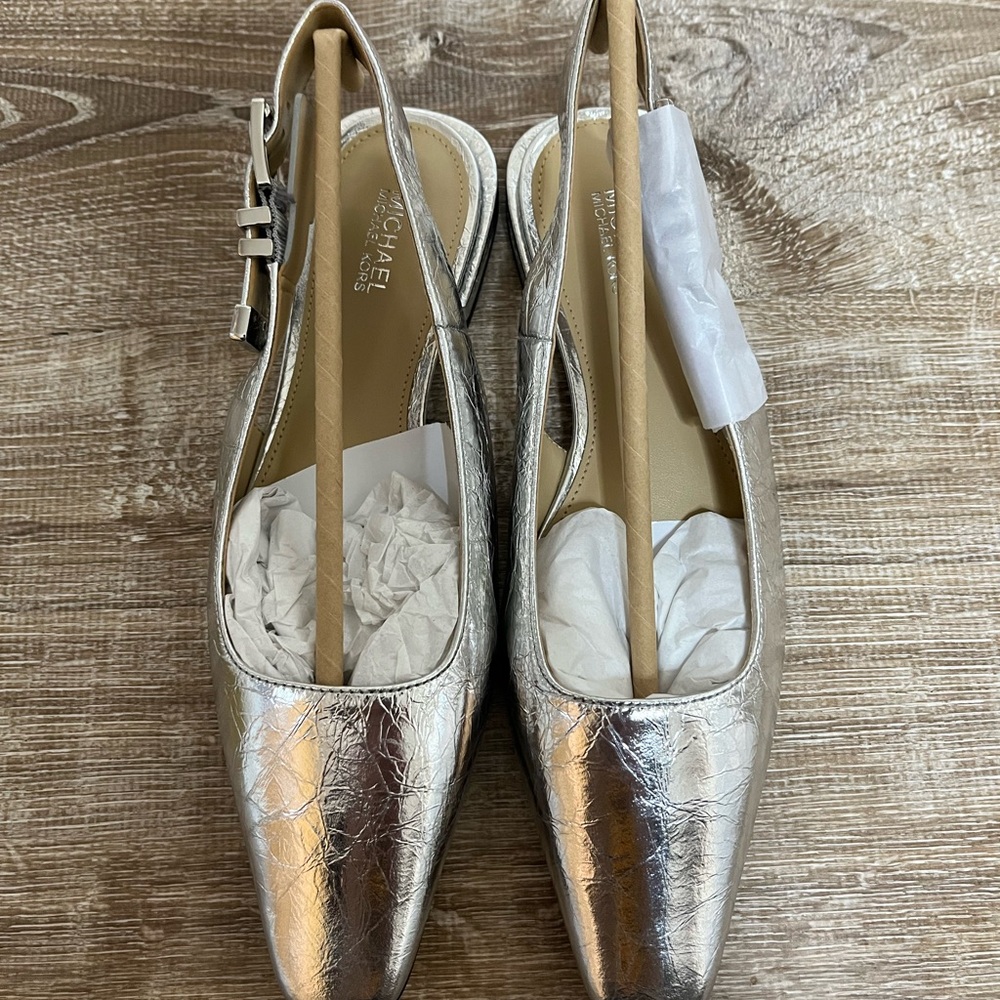 Michael Kors Silver Slingback Flats with Metallic Silver Finish